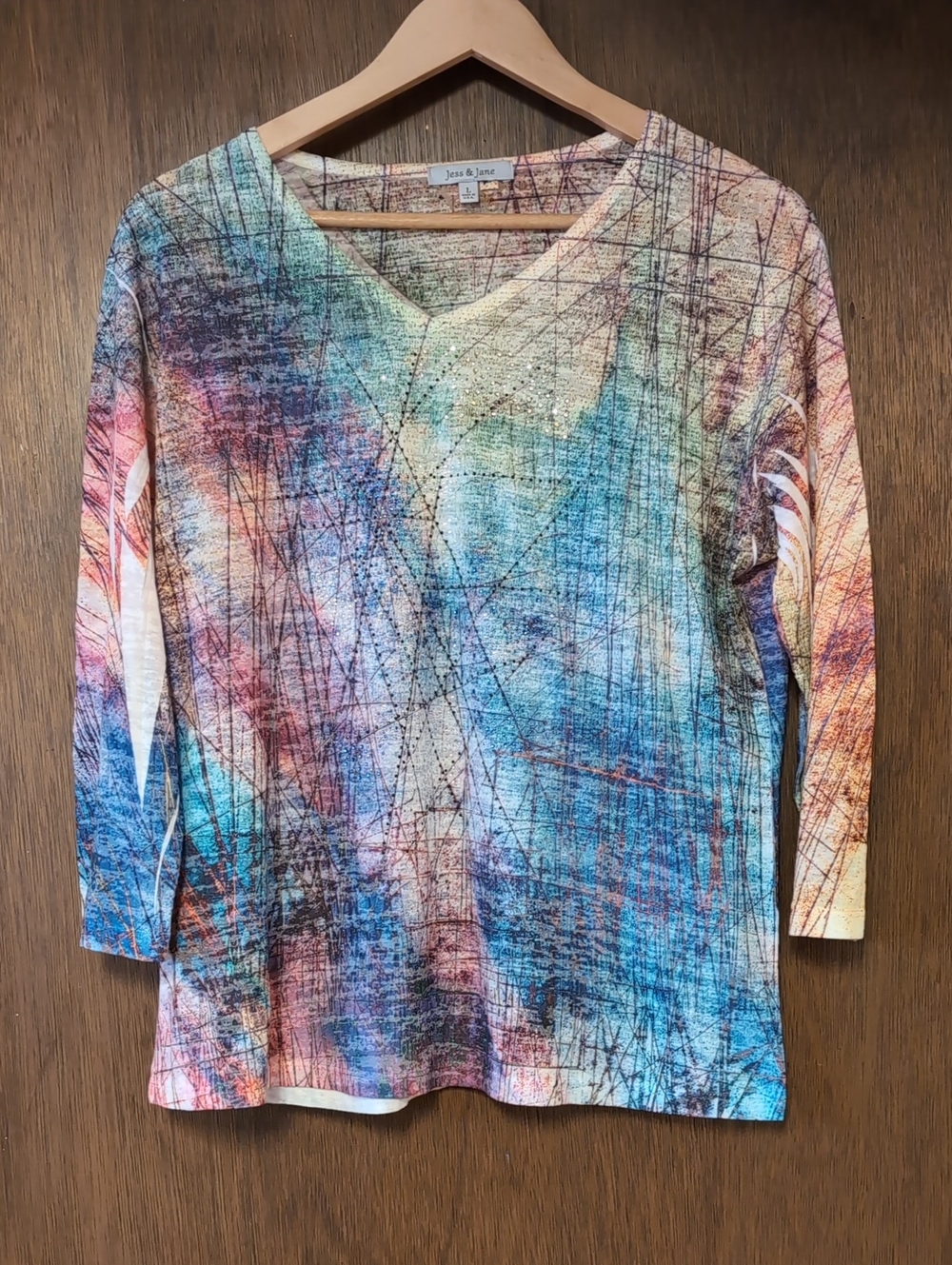 Jess & Jane Multicolor V-Neck Long Sleeve Top